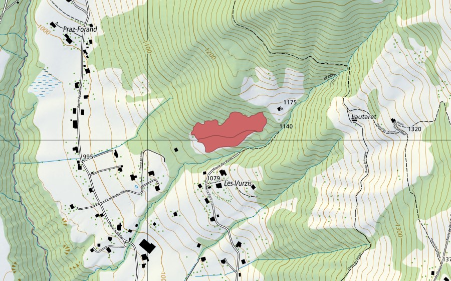 Carte nationale swisstopo avec le périmètre protégé de Villard (Prairie sèche)