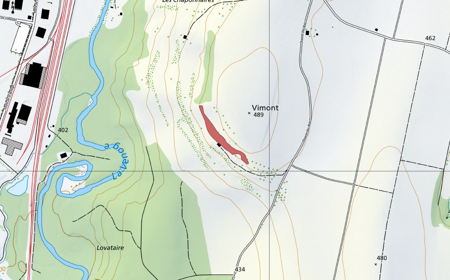 swisstopo national map showing the protected perimeter of Vimont (Dry meadow)