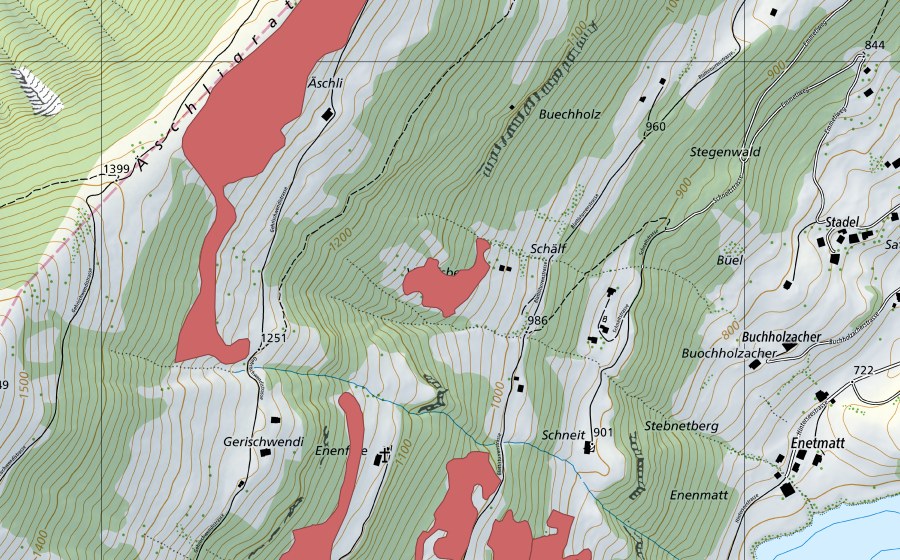 Landeskarte swisstopo mit dem Schutzperimeter von Vogelsberg (Trockenwiese)