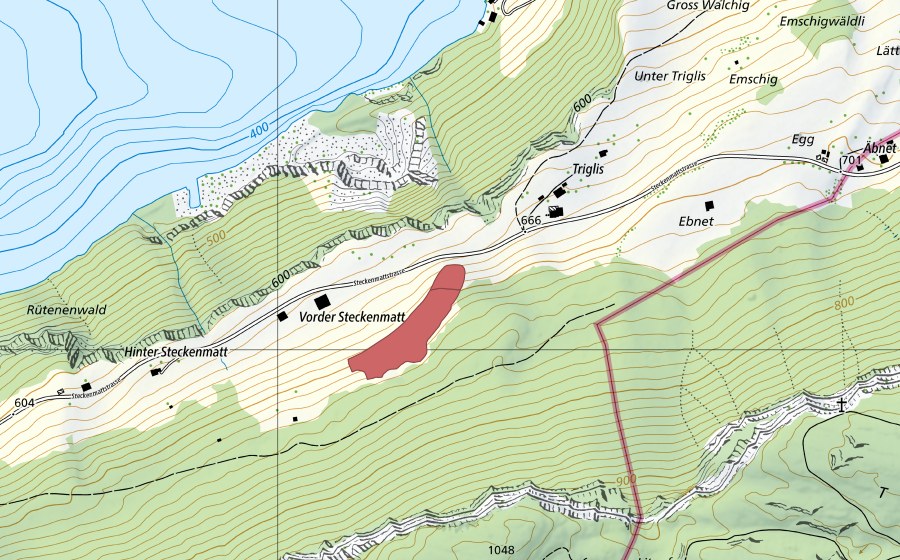 swisstopo national map showing the protected perimeter of Vorder Stäckenmatt (Dry meadow)
