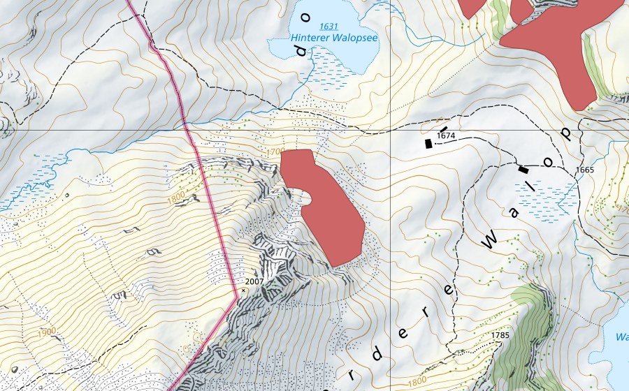 Carte nationale swisstopo avec le périmètre protégé de Vordere Walop (Prairie sèche)