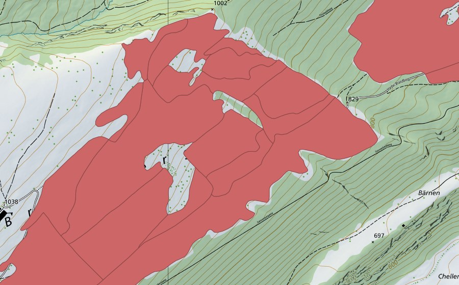 Carte nationale swisstopo avec le périmètre protégé de Vorderer Brandberg (Prairie sèche)