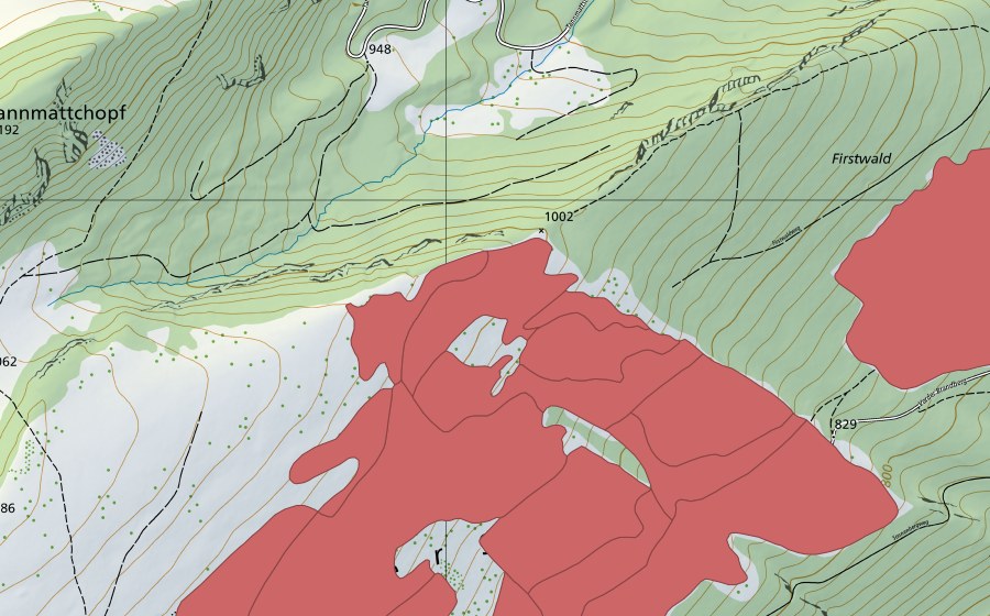 Carte nationale swisstopo avec le périmètre protégé de Vorderer Brandberg (Prairie sèche)