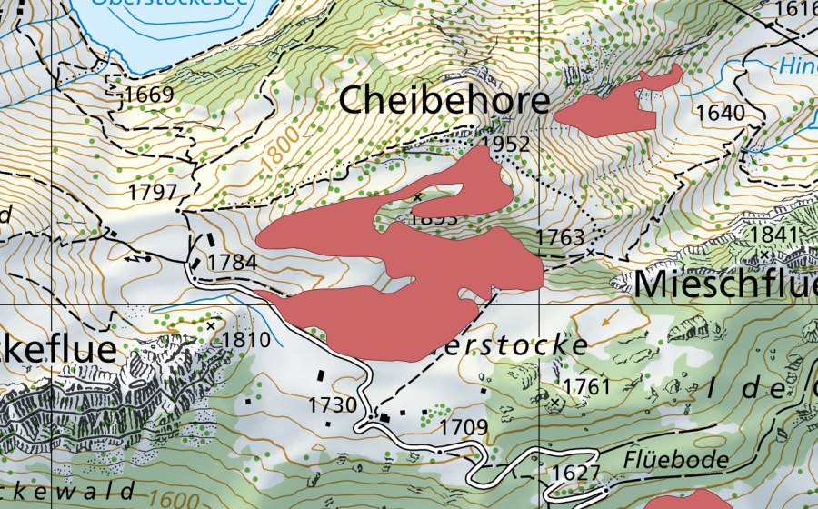 Carte nationale swisstopo avec le périmètre protégé de Vorderstocke (Prairie sèche)
