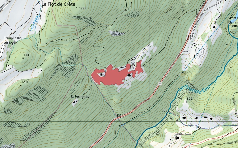 Landeskarte swisstopo mit dem Schutzperimeter von Vuargny Dessus (Trockenwiese)