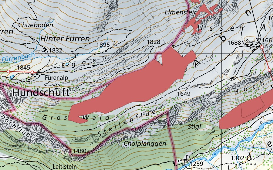 Carte nationale swisstopo avec le périmètre protégé de Waldegg (Prairie sèche)