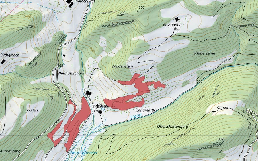 Landeskarte swisstopo mit dem Schutzperimeter von Waldenstein (Trockenwiese)