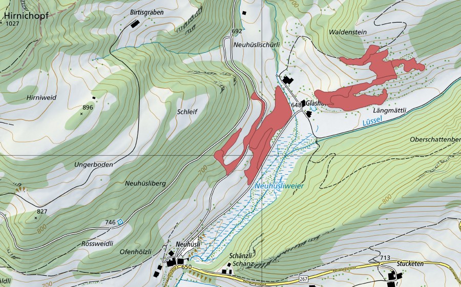 Carte nationale swisstopo avec le périmètre protégé de Waldenstein (Prairie sèche)