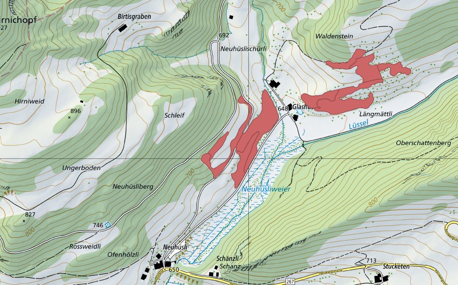 Carte nationale swisstopo avec le périmètre protégé de Waldenstein (Prairie sèche)