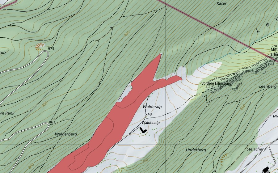 Carta nazionale swisstopo con il perimetro protetto di Walderalp (Prato secco)
