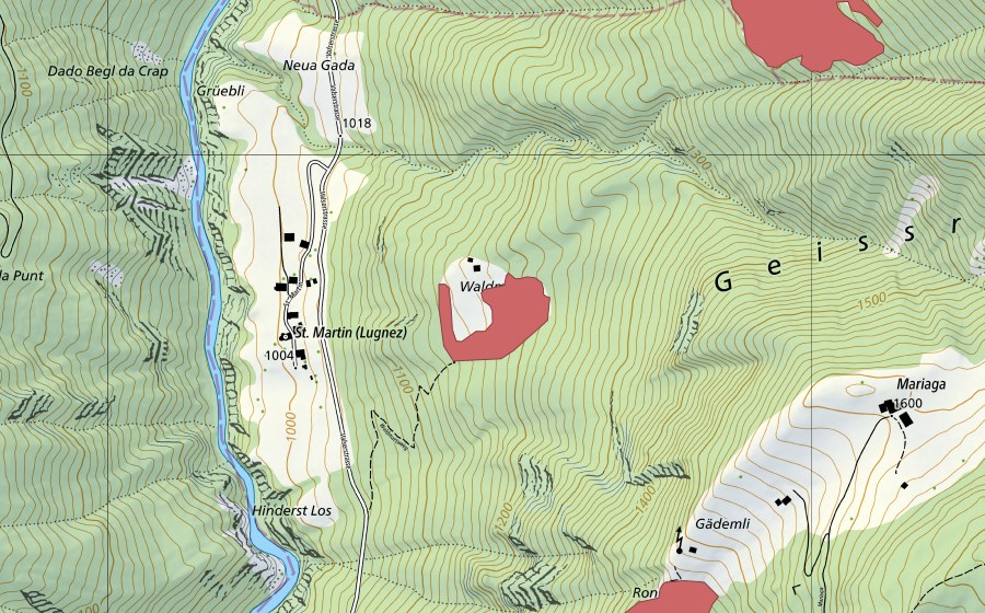 Landeskarte swisstopo mit dem Schutzperimeter von Waldmatte (Trockenwiese)