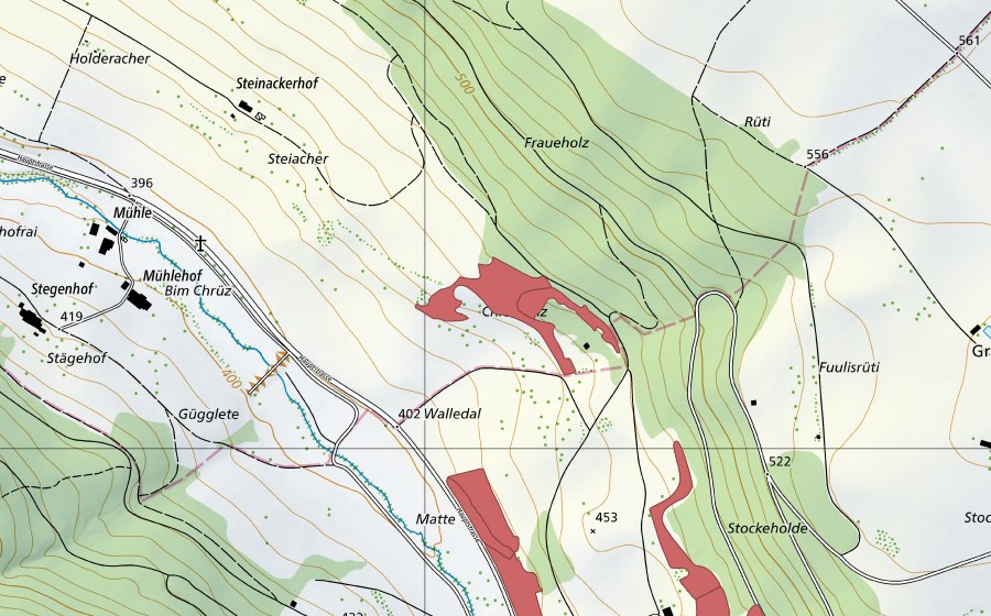 Carte nationale swisstopo avec le périmètre protégé de Walledal (Prairie sèche)