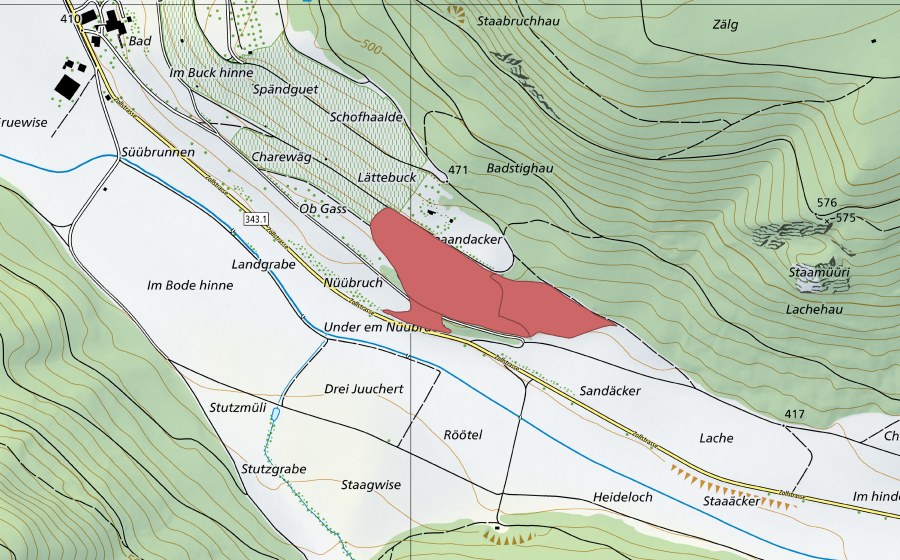 Carte nationale swisstopo avec le périmètre protégé de Wangental (Prairie sèche)