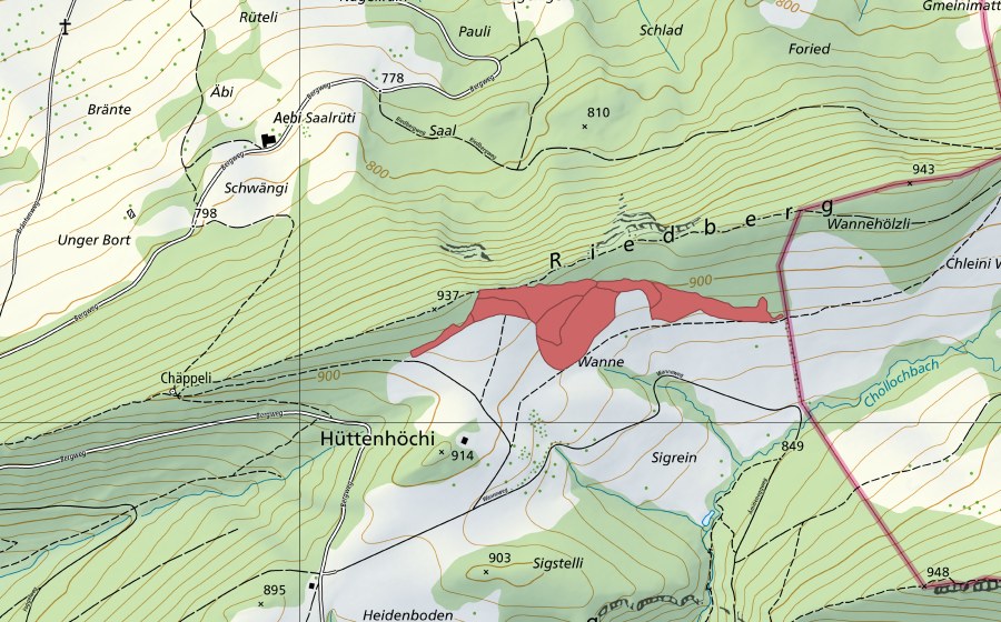 Landeskarte swisstopo mit dem Schutzperimeter von Wanne (Trockenwiese)