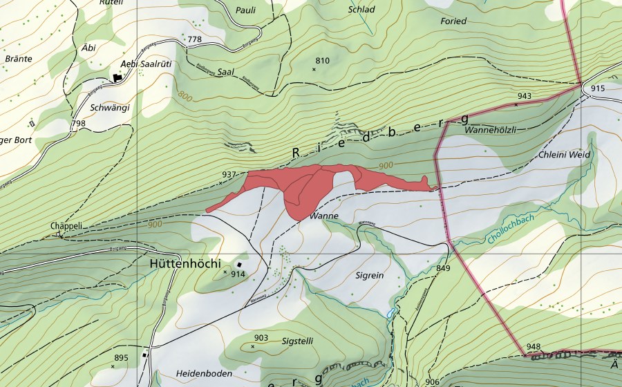 Carta nazionale swisstopo con il perimetro protetto di Wanne (Prato secco)