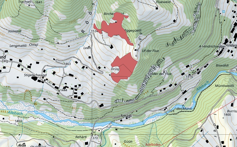 Carte nationale swisstopo avec le périmètre protégé de Wannegg (Prairie sèche)
