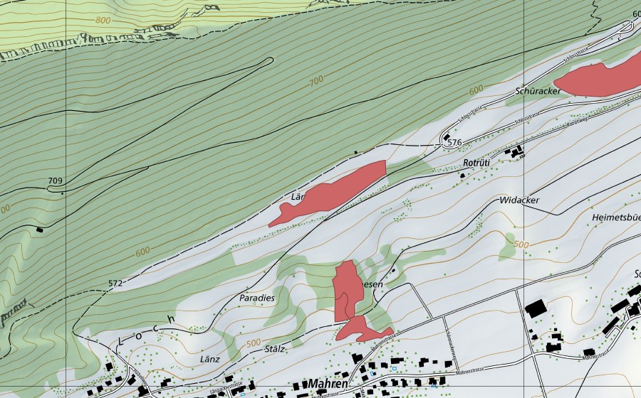 Landeskarte swisstopo mit dem Schutzperimeter von Wartenfels (Trockenwiese)