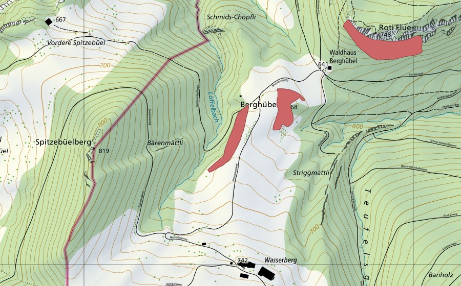 Carta nazionale swisstopo con il perimetro protetto di Wasserberg (Prato secco)