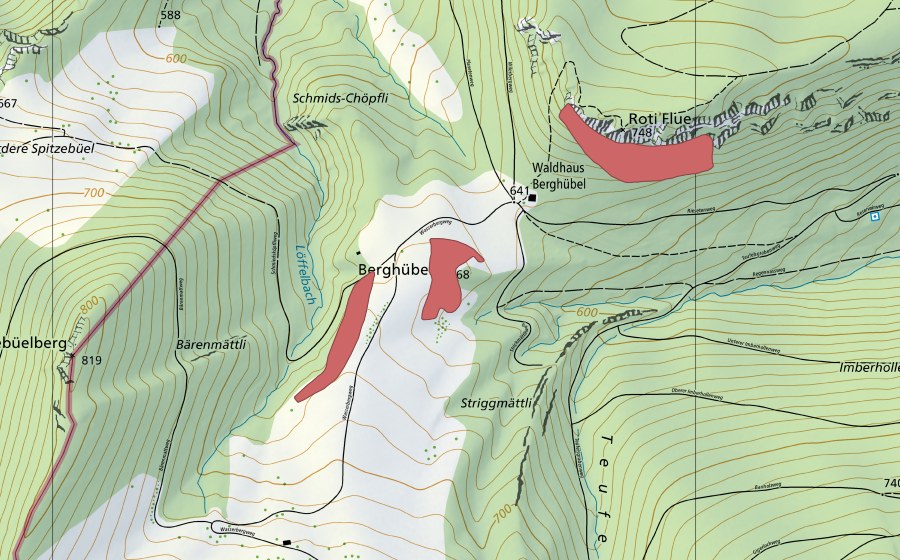 Landeskarte swisstopo mit dem Schutzperimeter von Wasserberg (Trockenwiese)
