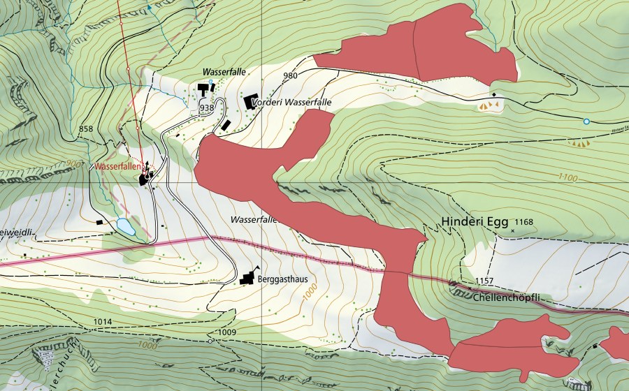 Landeskarte swisstopo mit dem Schutzperimeter von Wasserfallen (Trockenwiese)