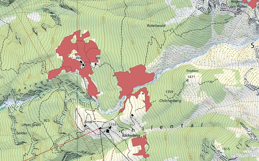 swisstopo national map showing the protected perimeter of Wasserplatten (Dry meadow)