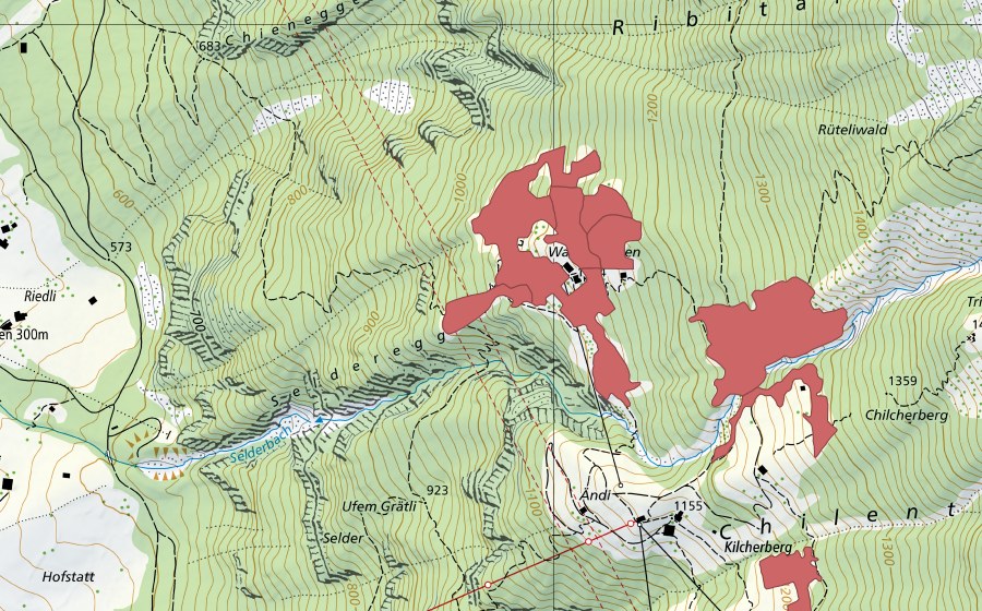 Carte nationale swisstopo avec le périmètre protégé de Wasserplatten (Prairie sèche)