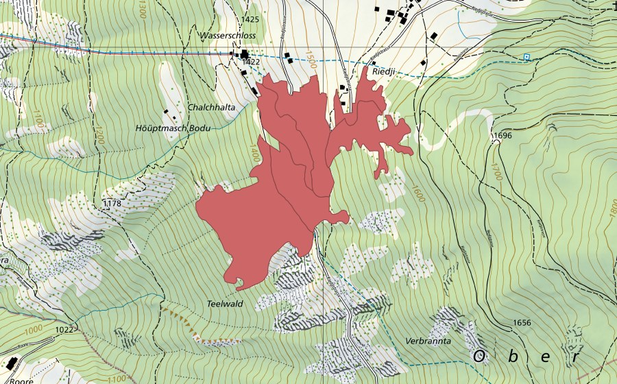 Carte nationale swisstopo avec le périmètre protégé de Wasserschloss (Prairie sèche)