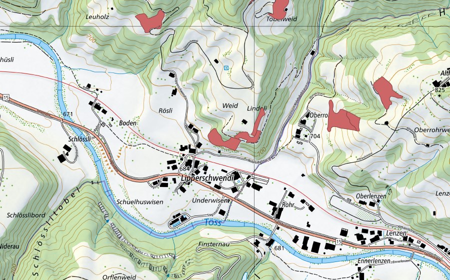 swisstopo national map showing the protected perimeter of Weid (Dry meadow)