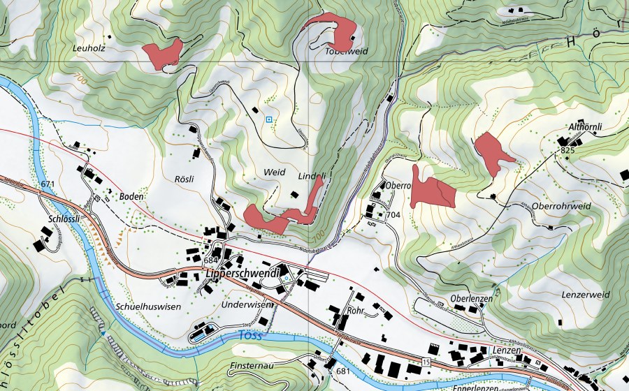 Carte nationale swisstopo avec le périmètre protégé de Weid (Prairie sèche)