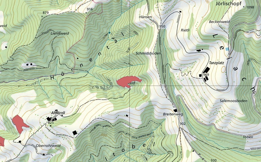 Carte nationale swisstopo avec le périmètre protégé de Weid (Prairie sèche)