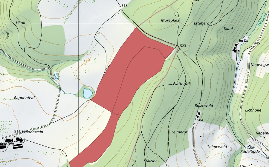 Carte nationale swisstopo avec le périmètre protégé de Wildenstein (Prairie sèche)