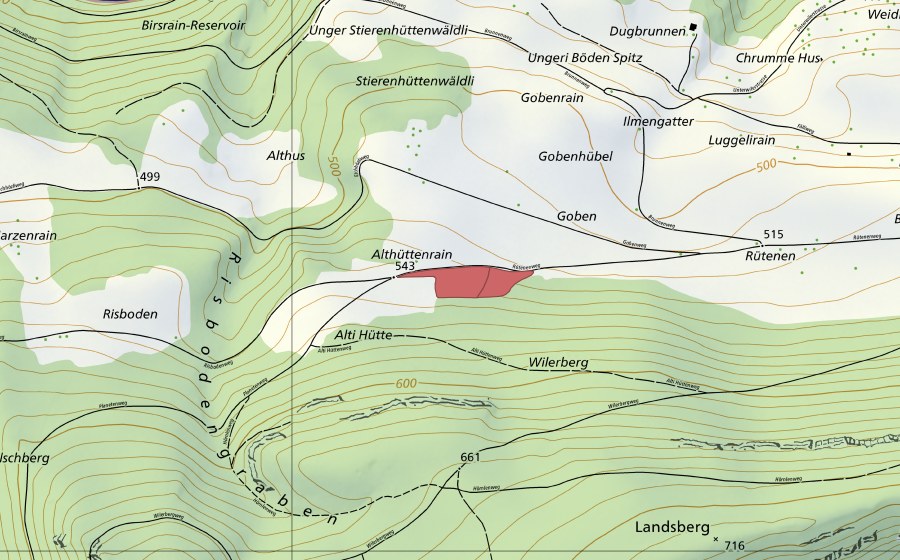 Carte nationale swisstopo avec le périmètre protégé de Wiler (Prairie sèche)