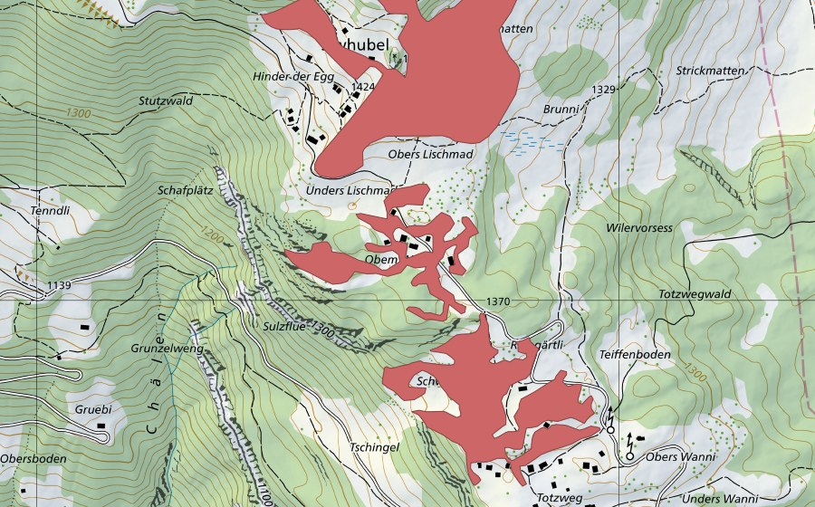 swisstopo national map showing the protected perimeter of Wilervorsess (Dry meadow)
