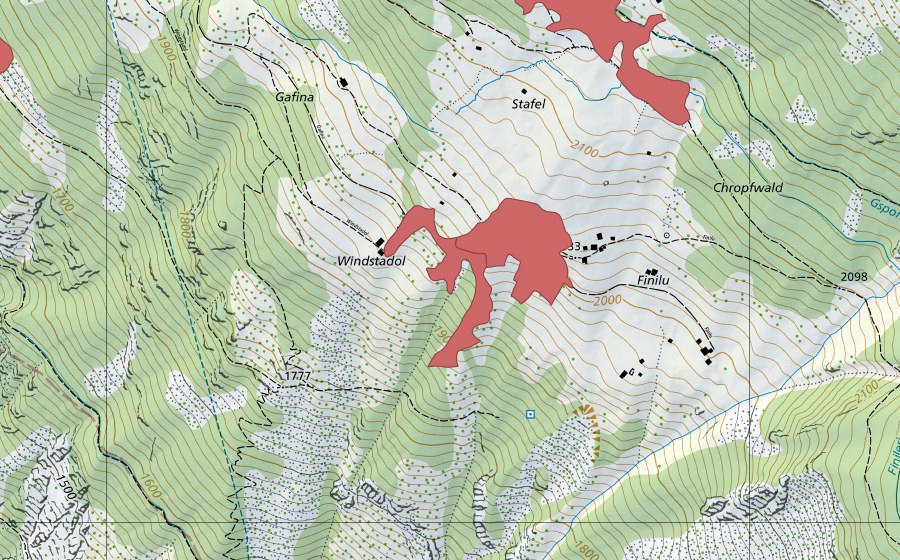 Carta nazionale swisstopo con il perimetro protetto di Windstadel (Prato secco)