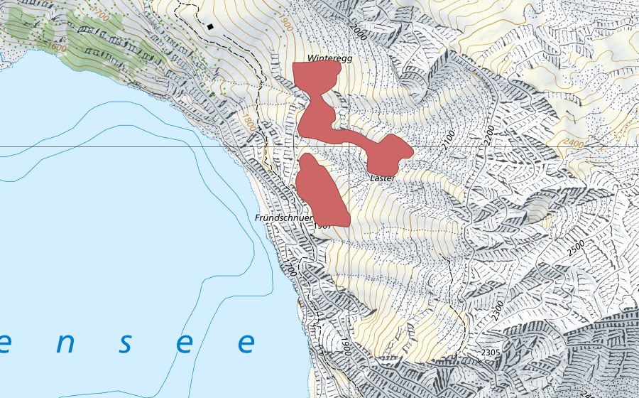 Carta nazionale swisstopo con il perimetro protetto di Winteregg (Prato secco)