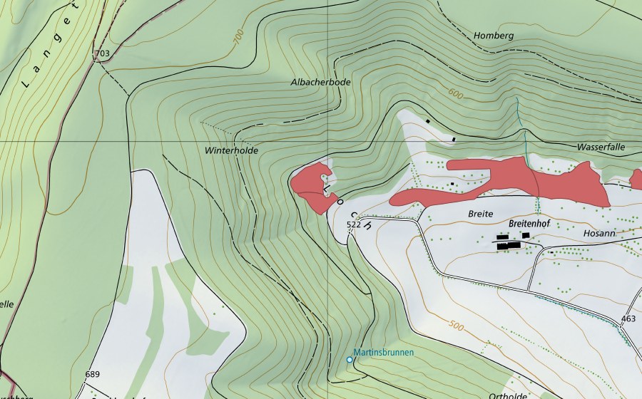 swisstopo national map showing the protected perimeter of Winterholde (Dry meadow)