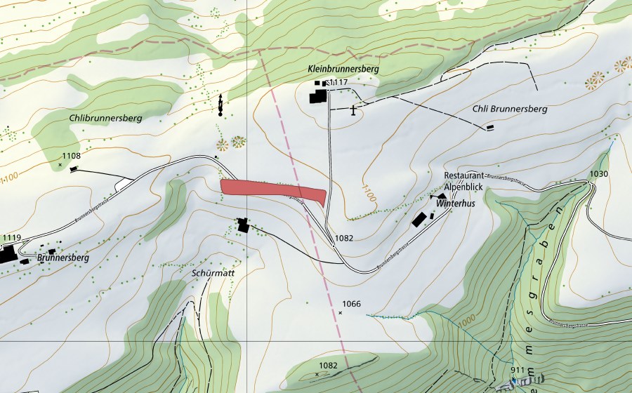 swisstopo national map showing the protected perimeter of Winterhus (Dry meadow)