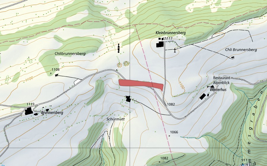 swisstopo national map showing the protected perimeter of Winterhus (Dry meadow)