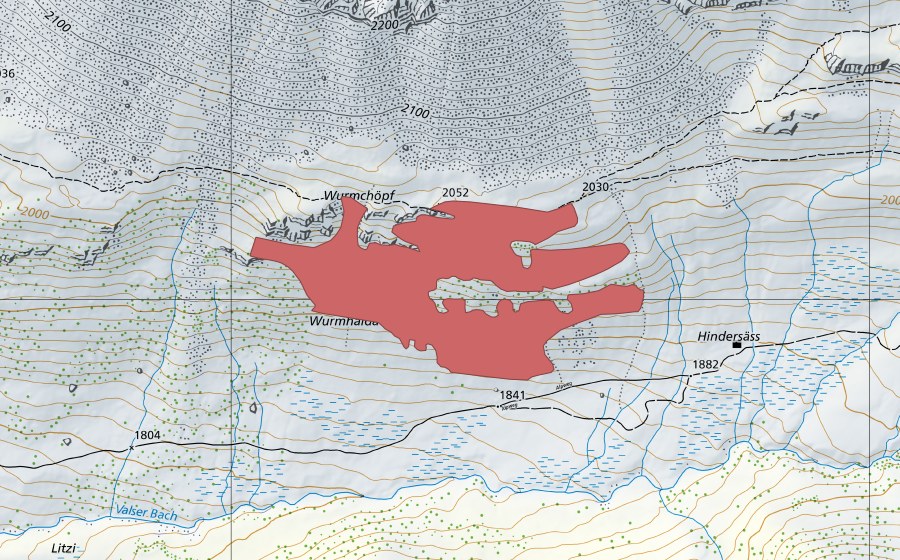 swisstopo national map showing the protected perimeter of Wurmchöpf (Dry meadow)