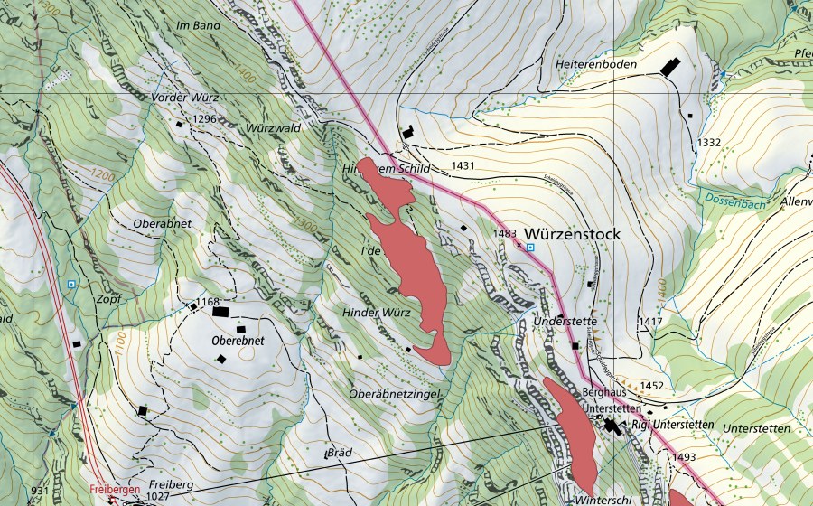 Landeskarte swisstopo mit dem Schutzperimeter von Würzenstock (Trockenwiese)