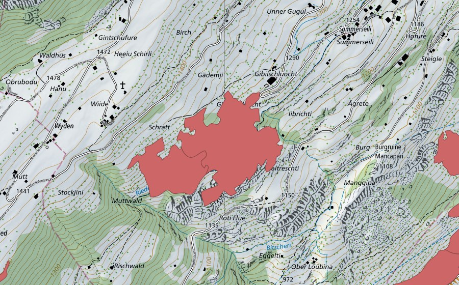 Carte nationale swisstopo avec le périmètre protégé de Wyde (Prairie sèche)