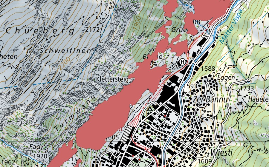 Carta nazionale swisstopo con il perimetro protetto di Zermatt (Prato secco)