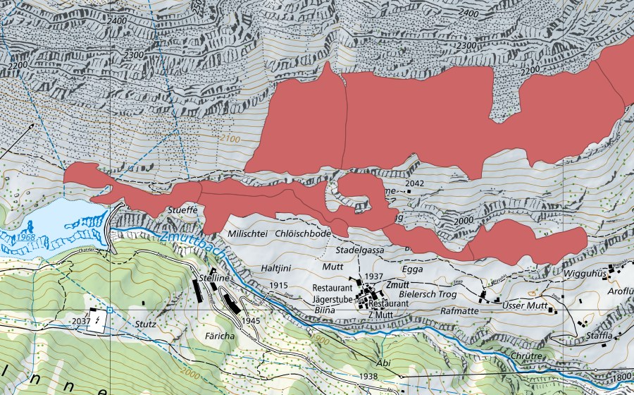 Carta nazionale swisstopo con il perimetro protetto di Zermatt (Prato secco)