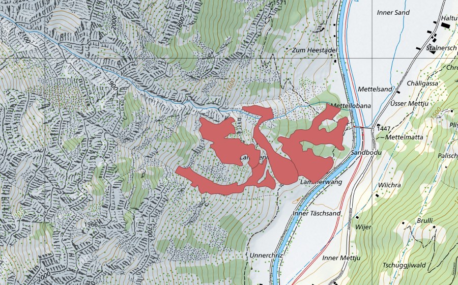 Carte nationale swisstopo avec le périmètre protégé de Zermettjen (Prairie sèche)