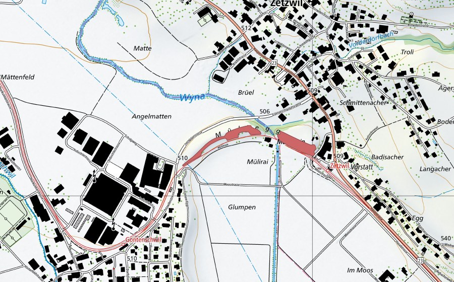 Landeskarte swisstopo mit dem Schutzperimeter von Zetzwil (Trockenwiese)