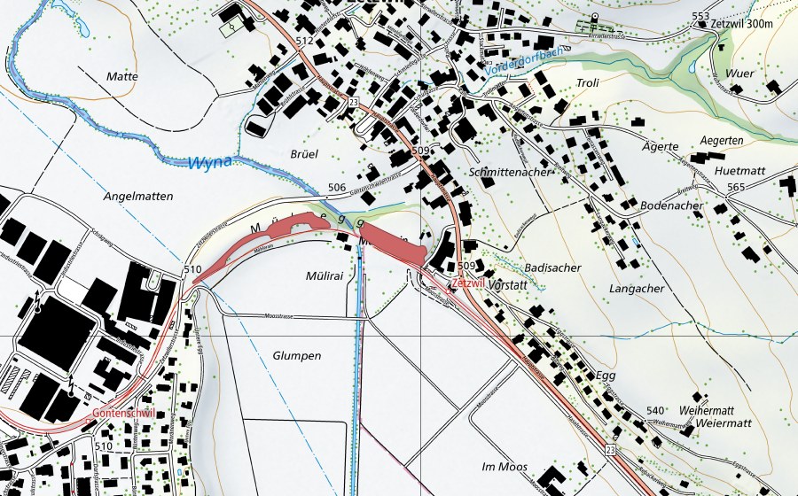 Landeskarte swisstopo mit dem Schutzperimeter von Zetzwil (Trockenwiese)
