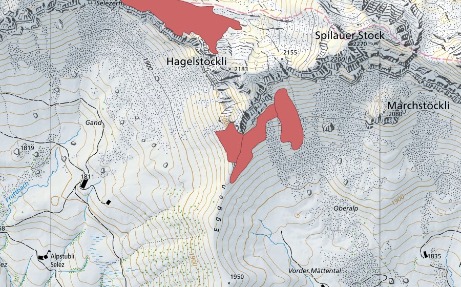 swisstopo national map showing the protected perimeter of Zur Gand (Dry meadow)