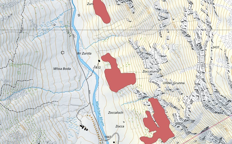 Carte nationale swisstopo avec le périmètre protégé de Zurstabüel (Prairie sèche)