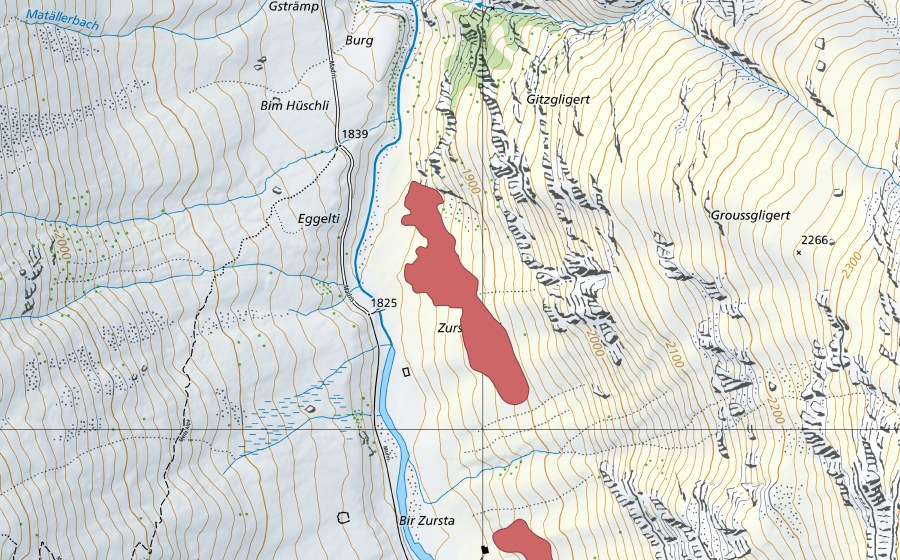 Carte nationale swisstopo avec le périmètre protégé de Zurstabüel (Prairie sèche)