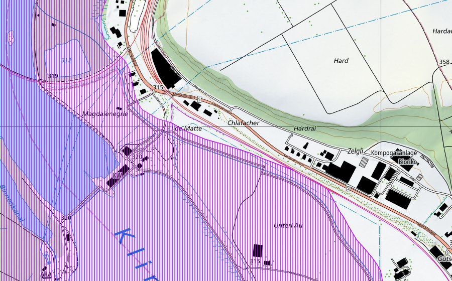 swisstopo national map showing the protected perimeter of Klingnauerstausee (AG) (Water bird reserve)